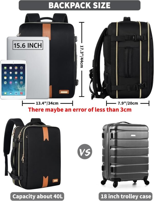 Travel Backpack for Women Men, 17.3"x13.4"x7.9" Carry on Backpack TSA Flight Approved Water-resistant Traveling Backpacks with Laptop Compartment Fits 15.6 Inch Laptop Casual daypack College - Image 2