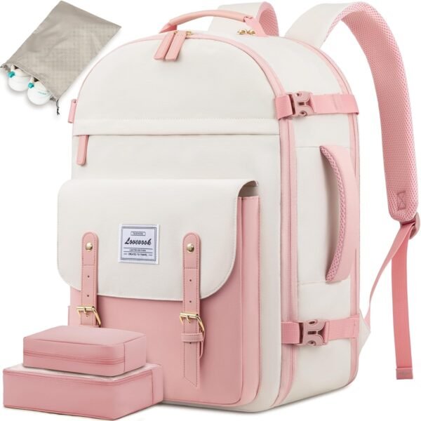 LOVEVOOK Pink Cute Travel Backpack For Teenager Girls, College Student School Backpack Bookbag Essentials, TSA 40L Large Carry On Backpack Flight Approved Personal Item Travel Bag, 17" Laptop Backpack