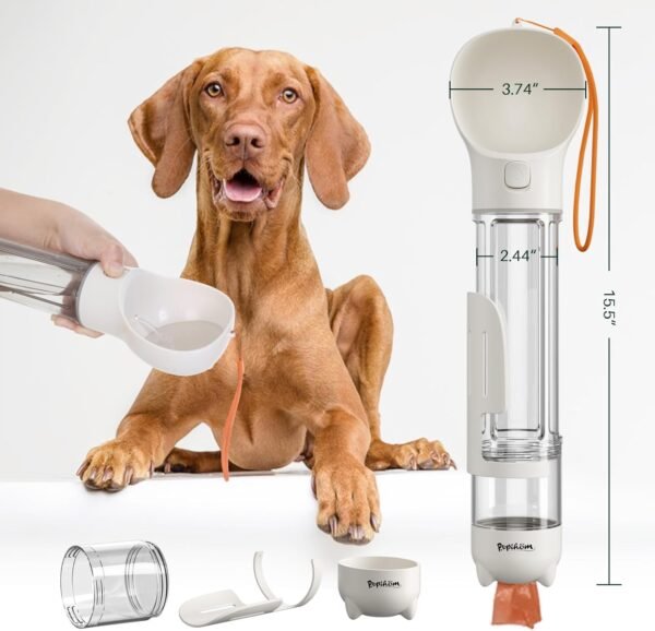 PUPIHOM17OZ 3 in 1 Portable Dog Water Bottle, Outdoor Dog Water Dispenser with Poop Bag, Pet Travel Water Bottle Dispenser with Drinking Feeder and Food Container for Dogs Walk Travel, Length 15.55" - Image 3