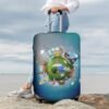 Around the World Suitcase Covers Funny Famous Landmarks Airplane World Map in Galaxy Sky Blue Rainbow Travel Luggage Cover Protector for Suitcase 18-21 Inch, Elastic Luggage Sleeves or Covers - Image 7