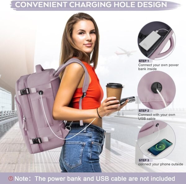 Travel Backpack, Carry On Backpack, Personal Item Bag for Airlines, Lightweight Casual Work College Gym Hiking Daypack Weekender bag, Laptop Backpack, Light Purple - Image 3