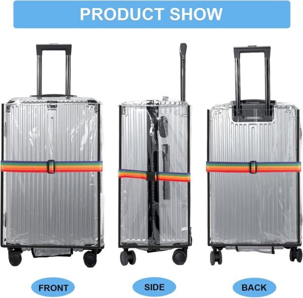 3PCS Waterproof Luggage Protective Cover with Colorful Straps Clear Suitcase Cover Protectors PVC Transparent Travel Dustproof Luggage Sleeve Protector(20 Inches, 24 Inches, 28 Inches) - Image 5