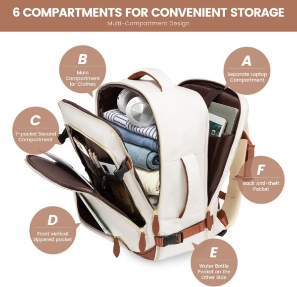 LOVEVOOK Travel Backpack for Women, 40L Carry On Backpack with 3 Packing Cubes,TSA Personal Item Travel Bag Airline Approved, Water Resistant Weekender Overnight Luggage Daypack, Fits 17 Inch Laptop - Image 8