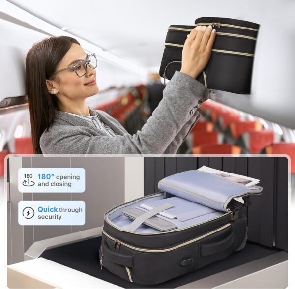 Rolling Backpack for Women, 17Inch Laptop Travel Backpack with Wheels, Under Seat Carry on Luggage Airplane, Overnight Business Trolley Backpack Bag (Elegant Black) (In Patent) - Image 7