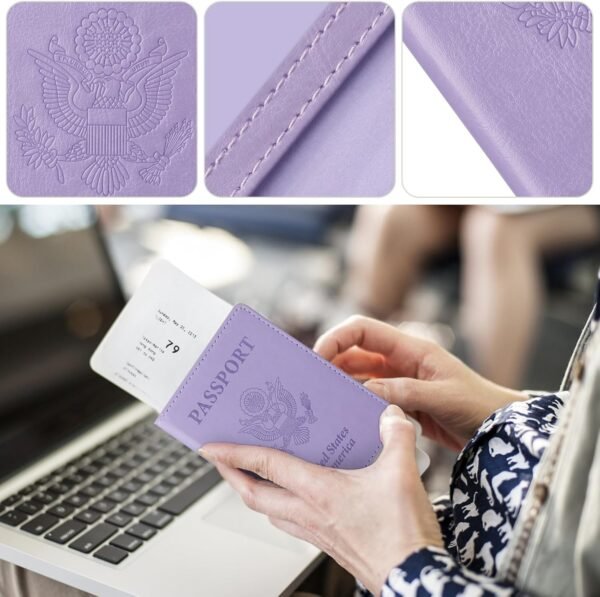 TIGARI Passport Holder for Travel, Slim Passport Cover for Women Men, Leather Passport Case Protector with Waterproof Slot, Family Vacation Plane Cruise Travel Essentials - Image 3