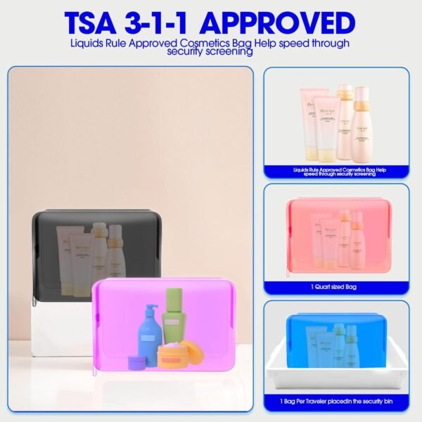 6 Pack Clear Cosmetic Bag Makeup Bags Toiletry Bag with Zipper and Handle, TSA Approved Clear Organizer Bags, PVC Cosmetic Pouch for Women and Men Fit Carry-on Travel Essentials - Image 3