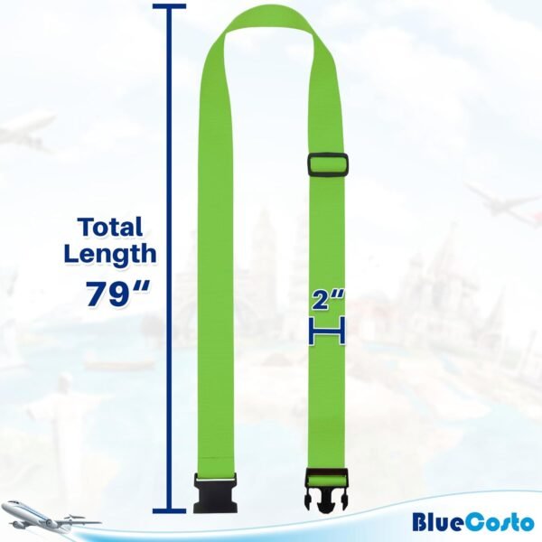 Luggage Straps for Suitcases (Green, 4 PK), Premium Nylon Belts for Luggage Security, Heavy-Duty w/Adjustable Length (46”-78”) for Suitcase, Briefcase, Backpack & Travel Bag by BlueCosto - Image 3