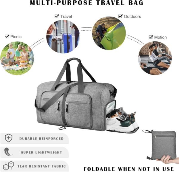 Dimayar 65L/85L/115L Travel Duffle Bag for Men,Foldable Travel Duffel Bag with Shoes Compartment Overnight Bag for Men Women - Image 4