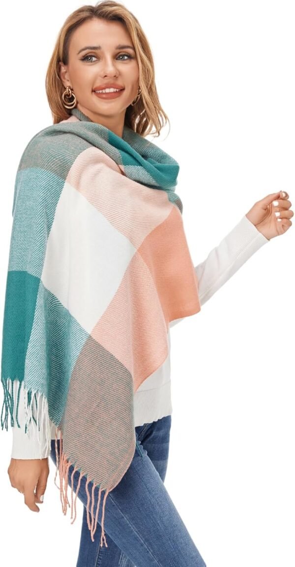Fuinloth Women's Large Plaid Scarf Fashion Long Shawl Wrap for Winter Warm Lightweight - Image 4