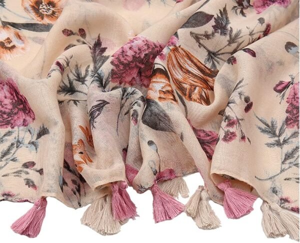 Yeieeo Boho Scarf for Women Lightweight Floral Printed Scarf Fall Winter Fashion Fringed Shawl - Image 4