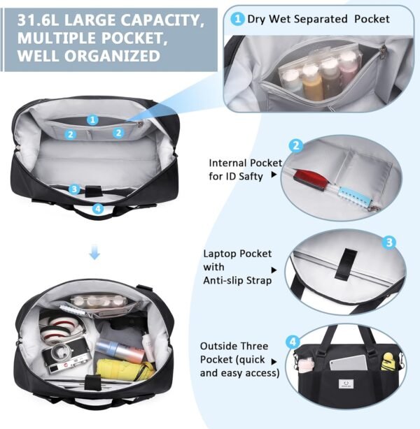 Gym bag for Women, Travel Duffel Bags with Trolley Sleeve, Weekender Overnight Bag, Carry on Tote Bag Dance Bag - Image 4