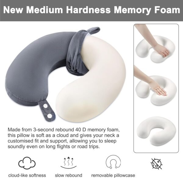 2 Pack Travel Pillow for Airplane, Memory Foam Neck Pillows Travel Essentials with Eye Mask Earplugs and Storage Bag for Travelling, Plane, Sleeping, Car, Train and Home Use, Grey - Image 2