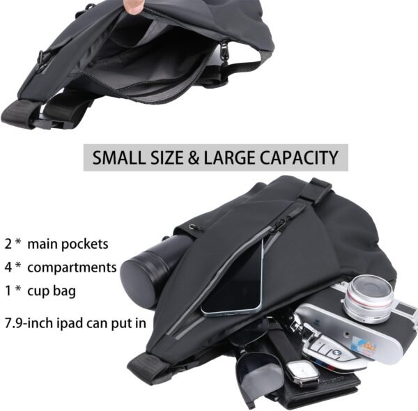 Sling Bag Waterproof Crossbody Backpack Shoulder Chest Bag Waist Packs Reflective Travel Bike Gym Bag With Water Bottle for Men and Women - Image 5