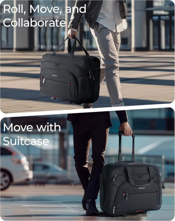 BAGSMART Rolling Laptop Bag, Briefcase with Wheels Fits 17.3 Inch Laptop, Overnight Rolling Bag with TSA Lock, Computer Bag for Travel/Men/Women, Black - Image 7