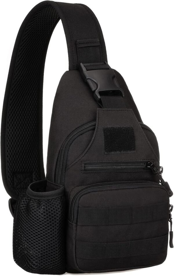 Tactical Sling Crossbody Backpack with Water Bottle Holder, MOLLE EDC Shoulder Sling Chest Bags with USB Charging Port for Travel Walk(Black) - Image 7