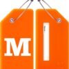 Gostwo 2 Pack Silicone Luggage Tags for Suitcases, 26 Initial Letter Baggage Labels Handbag School Bag Suitcase Instrument Tag with Stainless Steel Loop(Orange)(Letter M) - Image 2