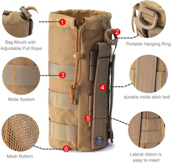 Upgraded Sports Water Bottles Pouch Bag, Tactical Drawstring Molle Water Bottle Holder Tactical Pouches, Travel Mesh Water Bottle Bag Tactical Hydration Carrier - Image 4