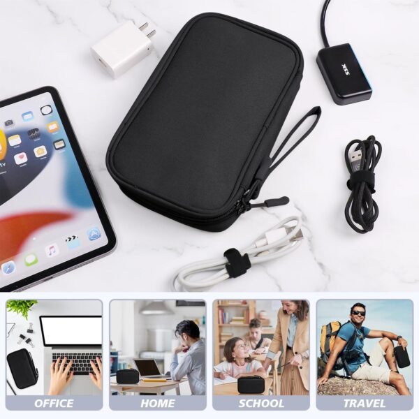 Electronics Organizer Travel Case, Travel Accessories Essentials for Men Women, Cord Organizer Travel Tech Pouch, Waterproof Double Layers Storage Bag for Cable, Charger, Phone, Earphone, Black - Image 6