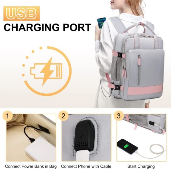 Large Travel Backpack for Women, 40L Carry On Backpack Airline Flight Approved with USB Charging Port Shoes Compartment, Personal Luggage Backpack Casual Daypack 15.6 Inch Laptop Backpack - Image 7