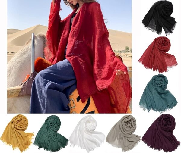 Gragengs Women Summer Scarfs Lightweight Large Long Gauze Shawl Linen Beach Wrap Plain 75”×43” - Image 5