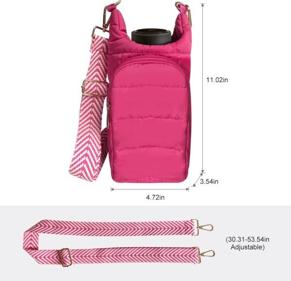 Water Bottle Carrier Bag - Quilted Crossbody Water Bottle Holder with Strap, Stylish Puffer Tote Bag for Water Bottle, Water Bottle Sling Bag for Outdoor Travel - Image 3