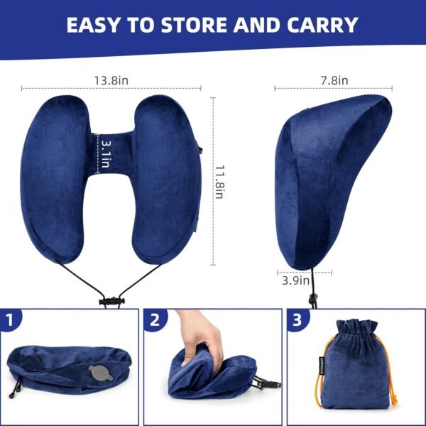 Inflatable Travel Pillow, H-Shape Inflatable Neck Pillow for Traveling on Plane, Washable Cover Travel Pillow Inflatable Airplane Pillow for Neck Support, Blow up Neck Pillows for Air Travel - Image 7