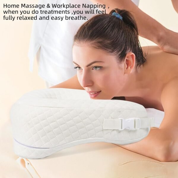 Travel Neck Pillow with Premium Memory Foam Adjustable Buckle, Face Down Pillow Breathe Easy with Head Support, Napping Pillow for Airplane, Car, Train, Bus and Home Use White - Image 4