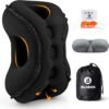 Inflatable Travel Pillow,Multifunction Travel Neck Pillow for Airplane to Avoid Neck and Shoulder Pain,Support Head,Neck,Used for Sleeping Rest, Airplane and Home Use,with Eye Mask, Earplugs, Black