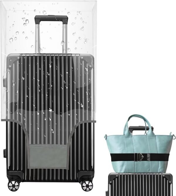Luggage Cover Set Clear PVC Luggage Cover & 2-in-one Luggage Strap Thickened Suitcase Cover 30 Inch Luggage Protector for Wheeled Suitcase (30-Inch)