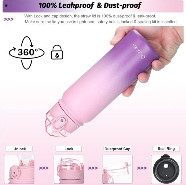 Oldley Water Bottles 20 oz Insulated Water Bottle with Straw 3 Lids,Vacuum Stainless Steel Water Bottles, Leak & Sweat Proof Sport Water Bottle Gym for Kids Adults - Image 6