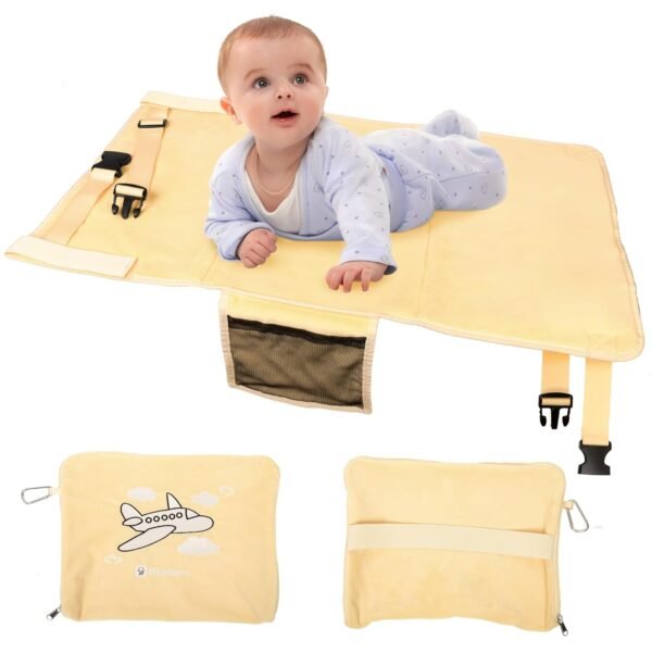 Miradapro-Toddler Airplane Bed, Kids Seat Extender & Travel Hammock, Portable Baby Bed for Airplane, Travel Essentials for Kids, Foot Rest, Comfortable & Compact Air Cot, Light Yellow