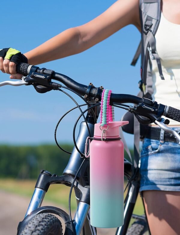 LyriFine 40oz Sport Water Bottle with Paracord Handles & Strap, Straw Lid & Spout Lid, Double Wall Vacuum Keep Cold & Hot, BPA-Friendly Reusable, Wide Mouth Water Bottle for Travel, Pink - Image 6