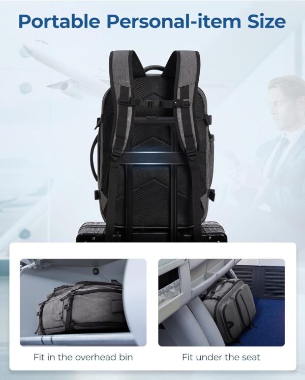 BAGSMART Travel Backpack for Women Men, 40L Flight Approved Carry on Backpack with Shoe Bag, TSA Large Personal Item Backpack with 17 Inch Laptop Compartment, Weekender Suitcase for Travel, Grey - Image 6