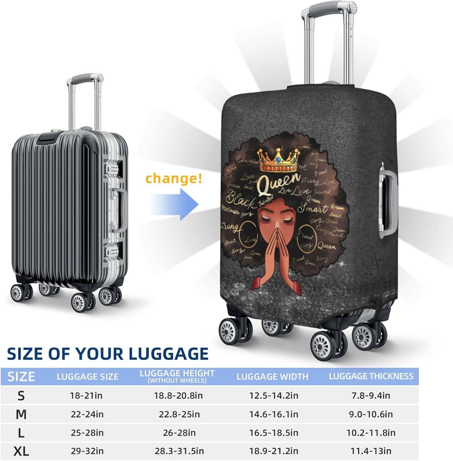 Travel Suitcase Protector Protective Washable Luggage Cover With Concealed Zipper Suitable For 18-32 Inch (Small) African American Black Girl8.jpg - Image 6