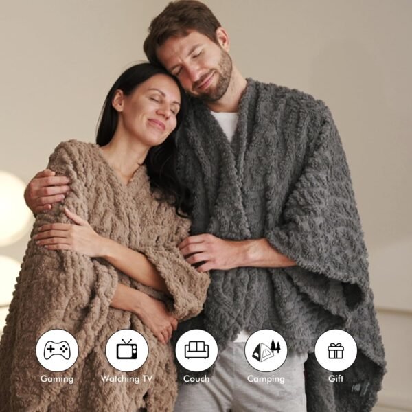 Royoliving Fuzzy Sherpa Wearable Fleece Blanket with Pockets for Adults, Ultra Soft Plush Shawl TV Throw Blankets (Grey, 58'' x 64'') - Image 5