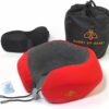 Neck Pillow Travel Neck Pillow with Adjustable Buckle, Phone Pocket Say Goodbye to Neck Pain! Perfect for Flight, Work, or Car. Includes Storage Bag, Eye Mask, and Ear Plug (Red/Gray)