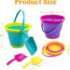 JOYIN Foldable Beach Bucket Set - 3 Packs Collapsible Toy Buckets with Shovels and Mesh Backpack for Kids Toddlers Party, Camping Gear, Travelling, Fishing Water Pail (Pink/Purple/Green) - Image 5