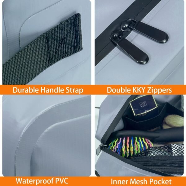 Travel Toiletry Bag for Men, Dopp Kit Water-resistant Shaving Bag for Toiletries Accessories, Hanging Travel Toiletry Organizer Storage Pouch for Travel Essentials, Grey - Image 5