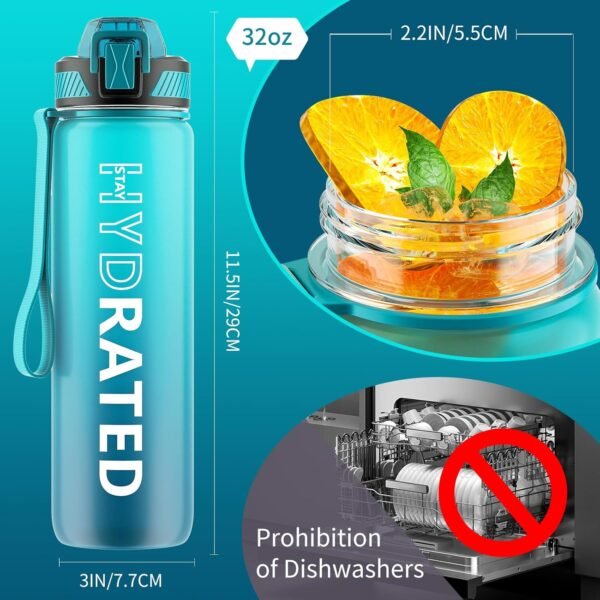 Water Bottle with Straw, 32oz Motivational Water Bottles with Time Marker to Drink, Tritan BPA Free, 1L Sports Water Bottle with Carry Strap LeakProof for Women Gym Fitness Outdoor (1 Pack) - Image 6