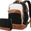 ETRONIK Travel Backpack for Women, Carry on Backpack Flight Approved with Shoe Compartment & Wet Pocket, Personal Item Travel Bags Fit 17.3" laptop, Travel Work Business Backpack, Beige-black-brown