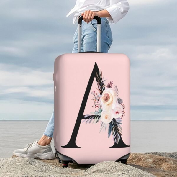 Spandex Travel Luggage Cover Cute Pink Suitcase Protector Bag,Black Letter A With Boho Floral Flowers Leaves Anti-Scratch,Dust-Proof Washable Baggage Covers For Kid Adult,S (For 18-21 Inch Luggage) - Image 9