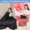 ATsense Travel Blanket Pillow, Premium 2 in 1 Soft Airplane Blanket Compact with Bag Pillowcase, Hand Luggage Sleeve and Backpack Clip - Travel Essentials for Long Trips, Flying and Car, Black - Image 2
