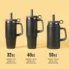 50oz Tumbler with Handle and Straw, Stainless Steel Vacuum Insulated Water Bottle, Double Wall Reusable Travel Mug, Iced Water or Coffee, BPA-Free, Large water bottles, Black - Image 2