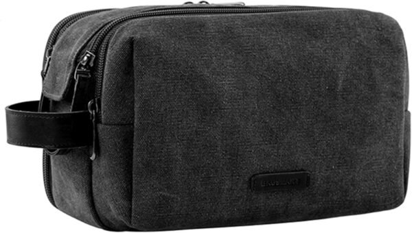 BAGSMART Toiletry Bag for Men, Canvas Travel Toiletry Organizer Dopp Kit Water-resistant Shaving Bag for Toiletries Accessories,Black-Medium