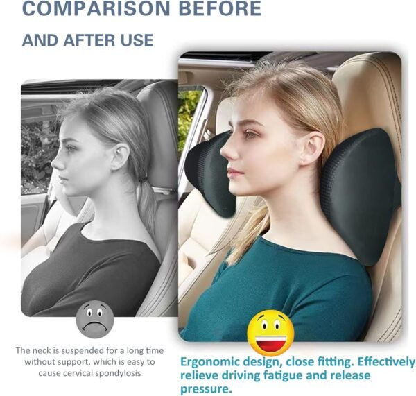 Super Comfy Car Headrest Pillow, Car Pillow for Neck Pain Relief with Adjustable Strap, 100% Memory Foam & Breathable Removable Cover, Ergonomic Design - Softness Travel Car Neck Pillow(Black, 1PC) - Image 7