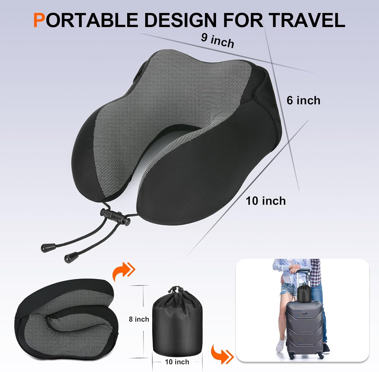 Neck Pillow for Travel, Memory Foam Travel Pillow with Hood, Adult Airplane Pillow for Head Rest Neck Support, Portable Pillow for Office Cars Trains Long Flights Sleeping (Black) - Image 5
