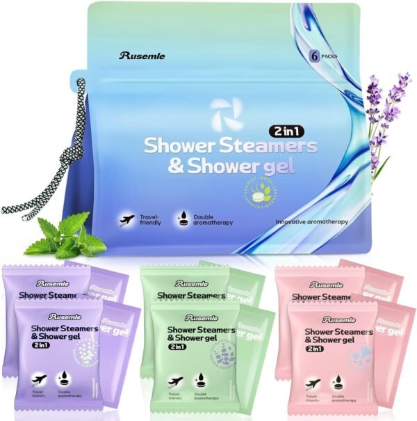 Shower Steamers Aromatherapy, 6 Pack Shower Bombs & 6 Pack Shower Gel, Birthday Gifts for Women, Travel Essentials, Relaxation Gifts Christmas Gifts Stocking Stuffers for Women Men