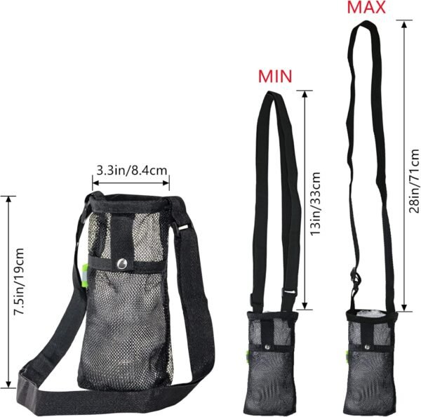 2PCS Water Bottle Carrier Bag - Convenient Holder with Strap and Pocket for Hiking, Walking, and Travel (Black, S) - Image 3