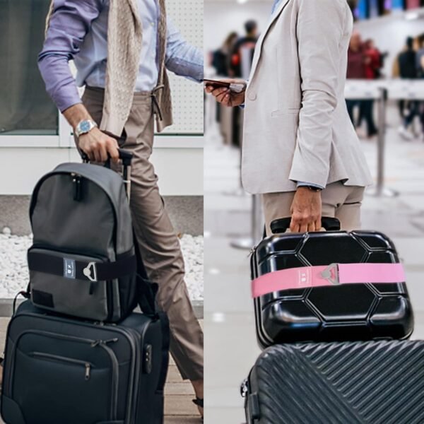 Bylion 2-in-1 Travel Belt for Luggage, Luggage Straps for Add a Bag Adjustable Suitcase Straps with Alloy Buckle Elastic Bungees Belt Hands-Free for Airport, Personalized Travel Accessories (Pink) - Image 5
