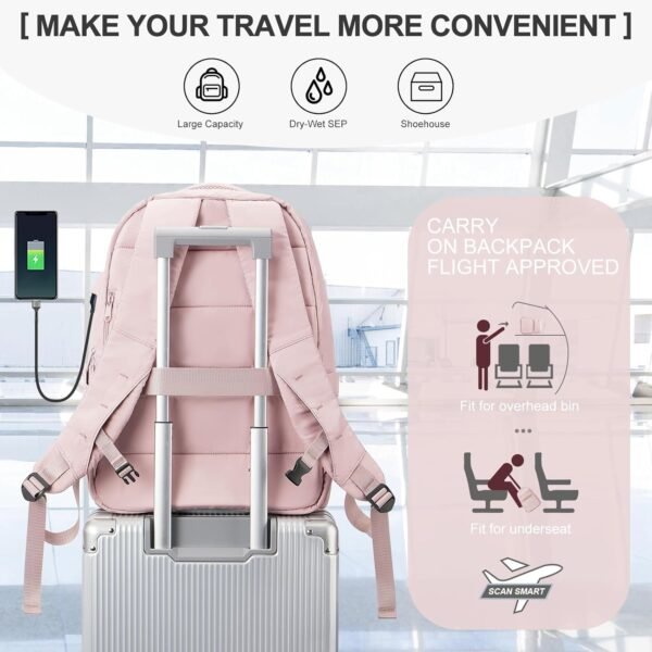 coowoz Travel Backpack for Women Men Mochila de Viaje Laptop Work Backpack Hiking Gym College Backpack Rucksack Travel Essentials Personal Item Travel Bag Carry on Backpack Flight Approved Pink - Image 4